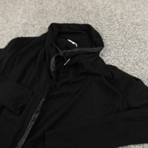 Helmut Lang Coat Womens S Black Wool Toggle Leather Trim Long Cardigan Jacket